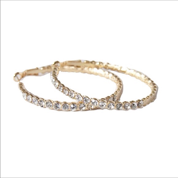 Crystal gold hoop earrings - Picture 2 of 2